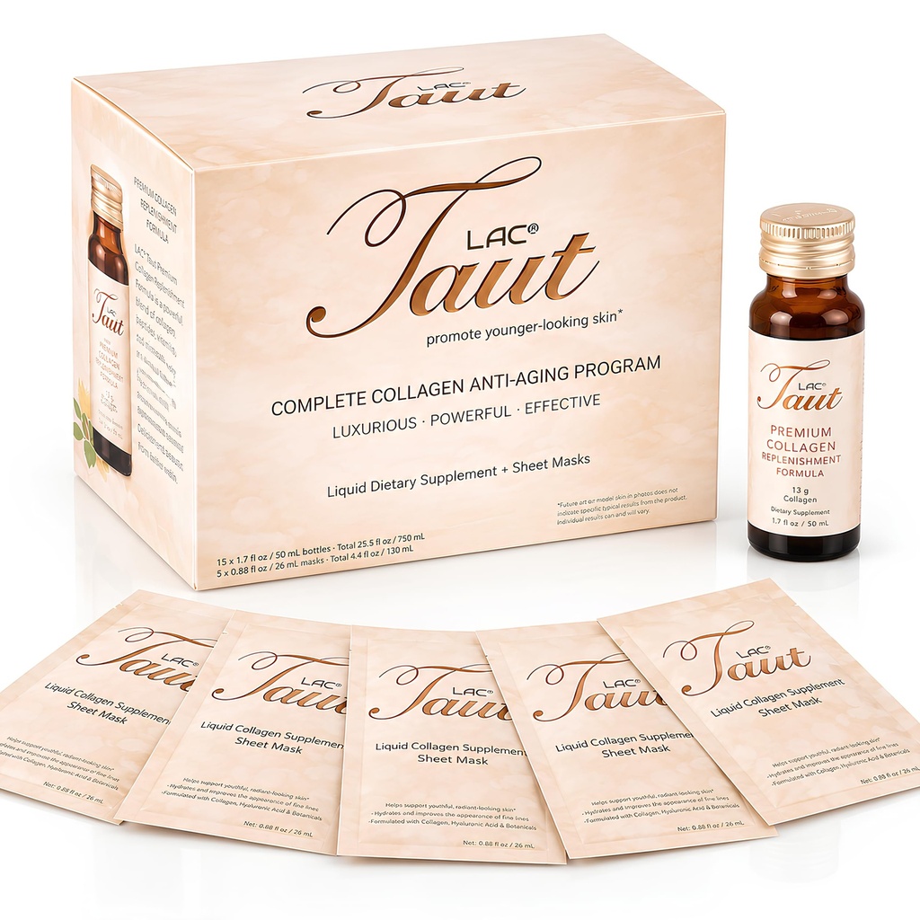 TAUTマリンコラーゲンドリンク&フェイスマスク - 13,000mg 若々しい、放射性皮膚のためのHyaluronic酸で加水分解コラーゲンプロテイン - 15ボトルと5マスク(30日の供給)が含まれています