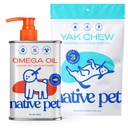 犬用ネイティブペットオメガオイル - 犬用魚油サプリメント&犬用ヤクシウズ | 牧場産・オーガニックヤクチーズ ヒマラヤ・チュルピ・チューウ | 8 Oz. & 3 大ヤクシウ