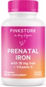 Pink Stork Prenatal Iron Supplement for Women - 18 mg Non-Constipating Iron & Vitamin C for Pregnancy, Postpartum, & Breastfeeding - Focus, Fatigue, & Blood Cell Production - 2 Month Supply