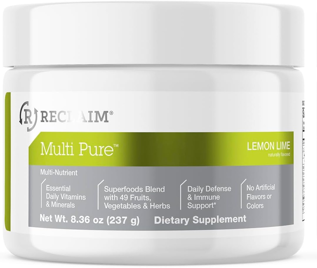 Reclaim マルチピュアレモンライム、免疫サポート、ビタミンC、ビタミンBコンプレックス、プロバイオティック、スーパーフードパウダー、カルシウム、マグネシウム酸化物、30サービング)(レモンライム)