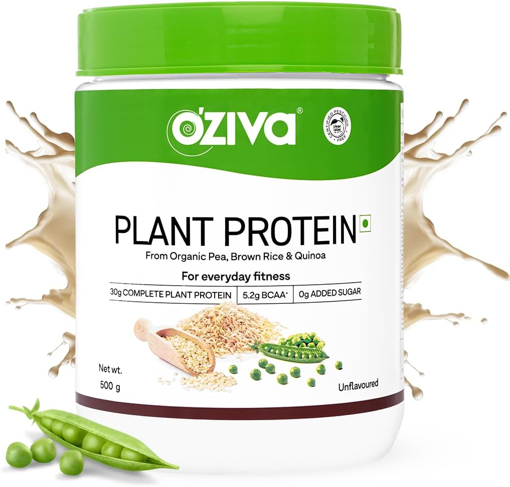OZiva有機植物タンパク質パウダー | 500 Gm | (30g ビーガンタンパク質 - エンドウ豆タンパク質 a, 玄米タンパク質 & キノア, 大豆フリー) 毎日のフィットネス, ブースト免疫, 不燃 (1.1 lb)