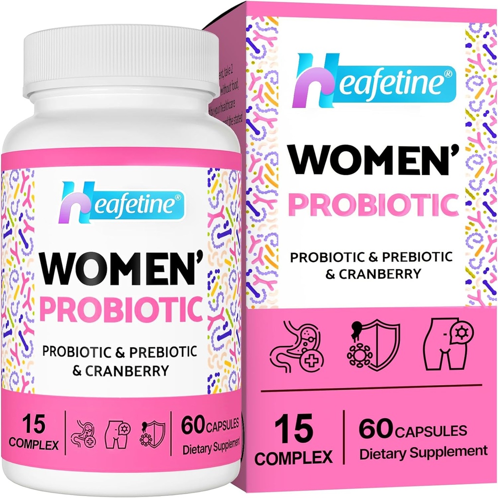 Vaginal Probiotics for Women, 300 Billion CFUs Probiotics for Women, 15-in-1 Womens Probiotic & Prebiotics, for Vaginal, Urinary Tract, PH Balance, Immune, Digestive & Gut, Bloating Health, 60 Caps