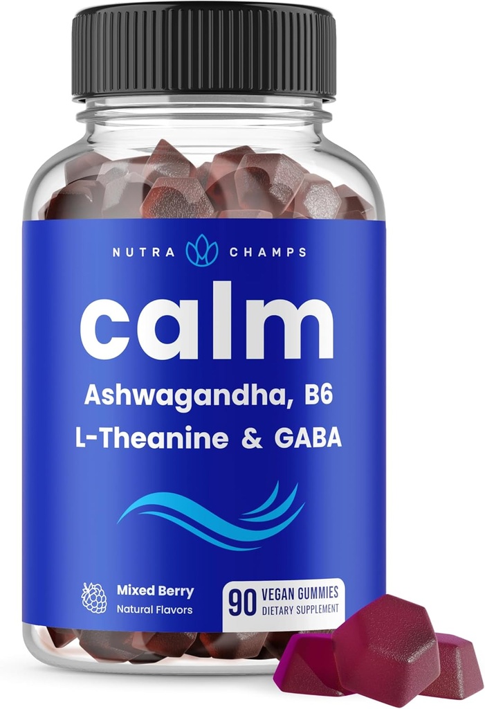 NutraChamps Calm Gummies、Ashwagandha、L-Theanine、GABA、ビタミンB6及びレモンバーム、サポート気分、焦点及び圧力救助、自然なベリー、90のガミー