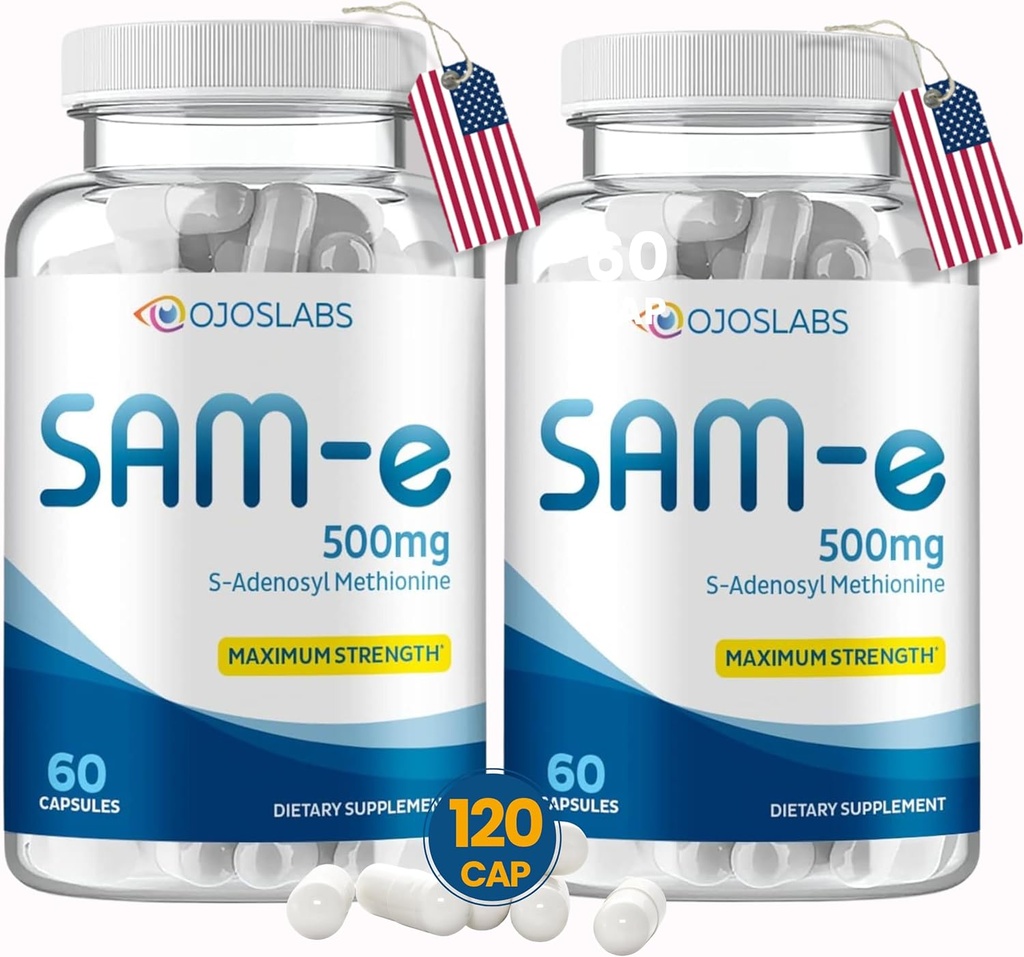 Sam e 500mg Methionine Supplement for Liver, Joint, Brain and Mood Support, High Absorption SAM-e (S Adenosyl Methionine), Vegan, Gluten Free,Non-GMO-USA Made, 60 Sam e Capsule (2 Pack)