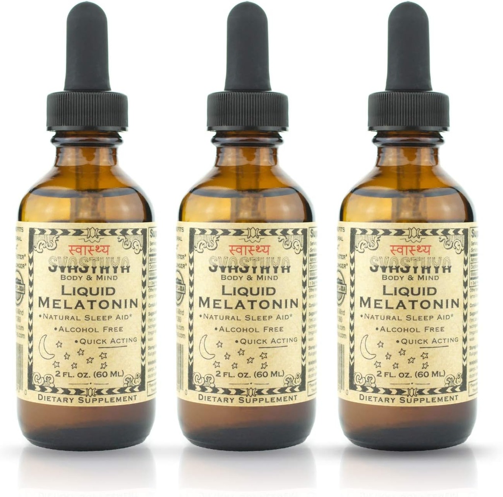 Svasthyaボディ&マインド液体メラトニン - 天然睡眠を促進 - アルコールは、米国で作られた、GMP、2オンス - 3パック