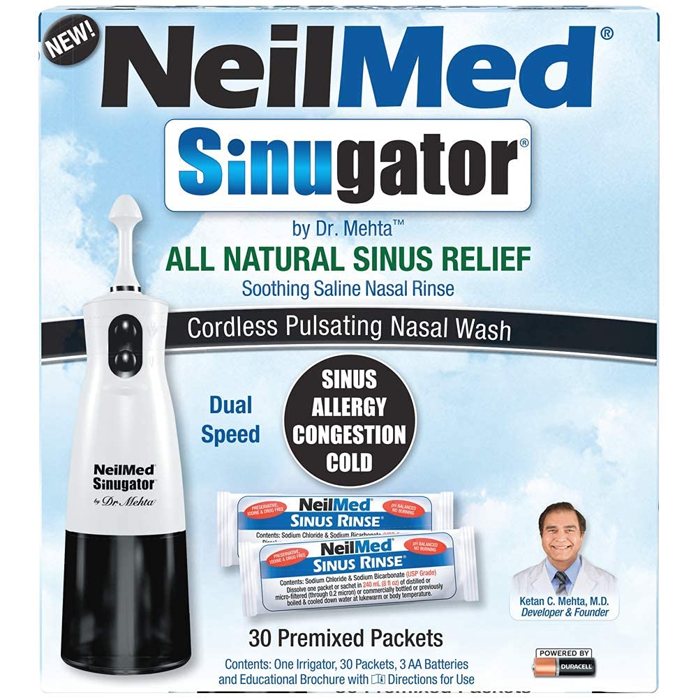 NeilMed Sinugator コードレス 脈動 鼻灌漑器(Dual Speed) 30 Premixed パケットと 3 AA バッテリー - ブラック (パッケージ 1)