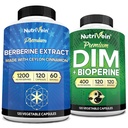 Nutrivein Premium DIM & Berberine サプリメントバンドル: ホルモンバランス、消化レギュレーション、代謝、および全体的なウェルネスの高吸収性バーベリンおよび DIM サプリメント