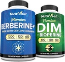 Nutrivein Premium DIM & Berberine サプリメントバンドル: ホルモンバランス、消化レギュレーション、代謝、および全体的なウェルネスの高吸収性バーベリンおよび DIM サプリメント