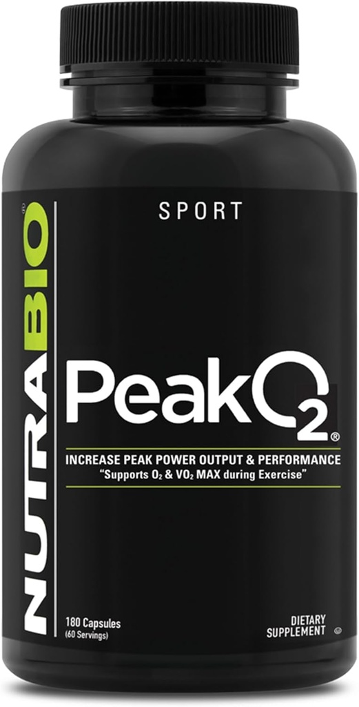 NutraBio PeakO2 ワークアウトサプリメント, 180 カプセル - キノコブレンドサプリメントは、アスレチックパフォーマンスと全体的な健康を高めるのに役立ちます, 60 サービング