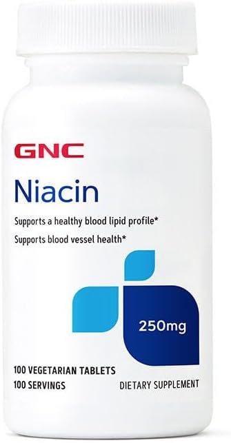 GNC Niacin 250mgは、血容器の健康、100のベジタリアンのタブレットを支えます