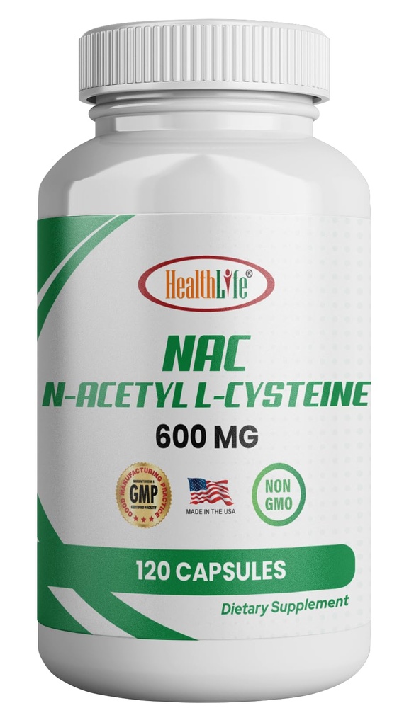 HealthLife N-Acetyl L-Cysteine (NAC) 600mg、120のカプセル-非GMOのグルテンフリー、120のサービング