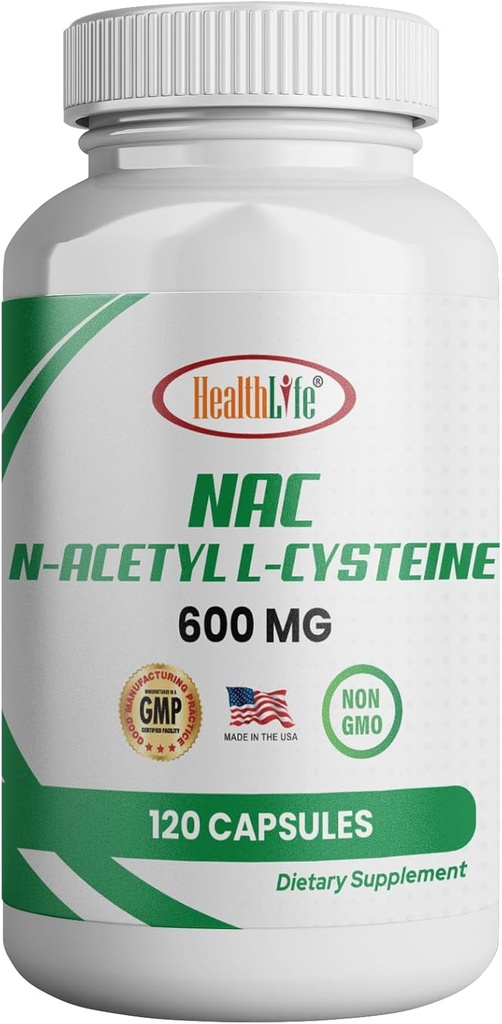 HealthLife N-Acetyl L-Cysteine (NAC) 600mg、120のカプセル-非GMOのグルテンフリー、120のサービング