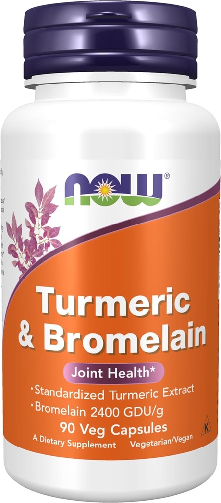 NOW Foodsは、Bromelain 2400 GDU/g、90 Vegのカプセルと、Turmeric&Bromelain(標準化されたターメリック抽出物)を補います