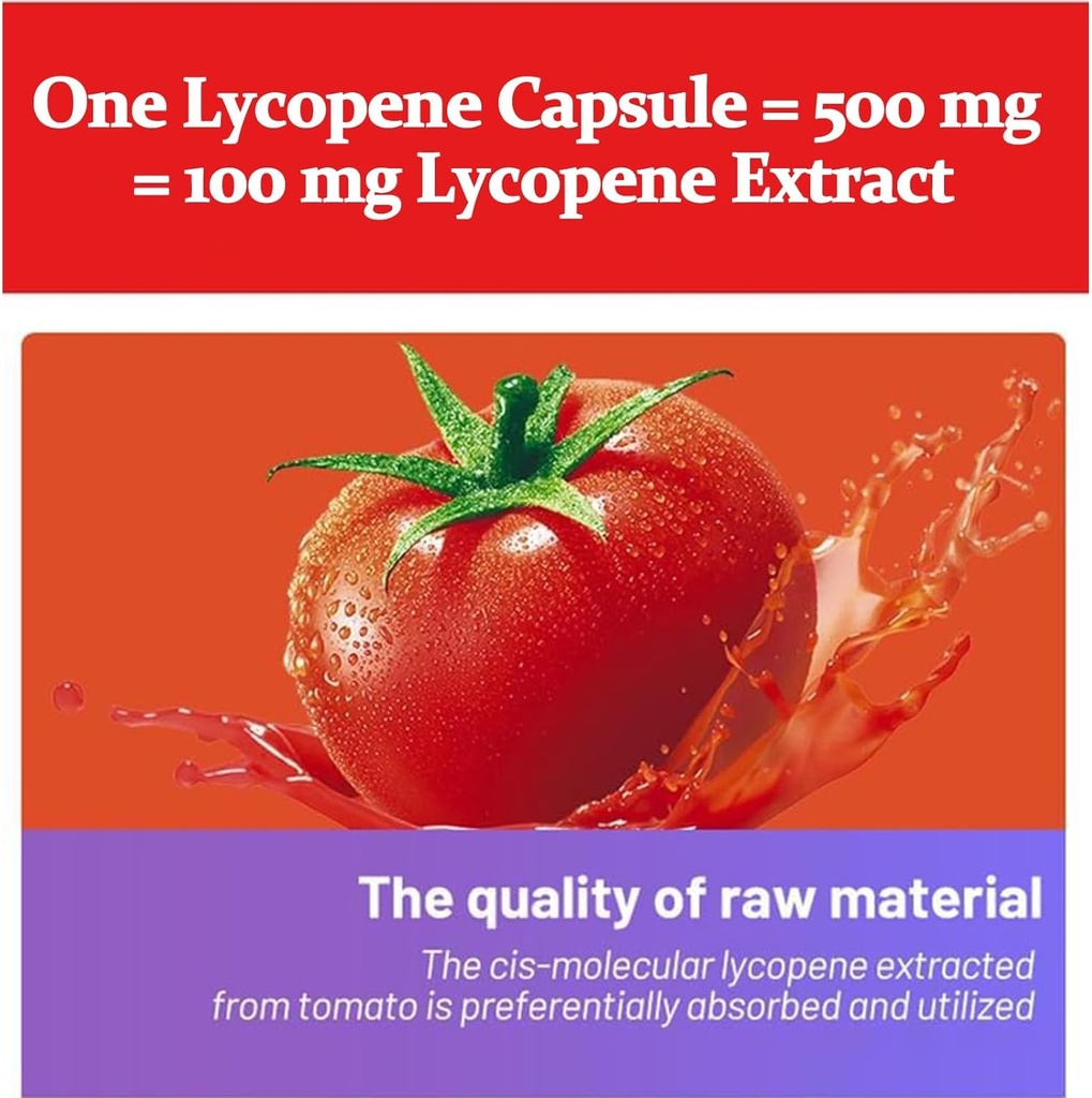 Lycopeneカプセル - 天然トマトエキス100mg有機コンプレックスフォーミュラサプリメント - グルテンフリー、非GMO、100 Softgels