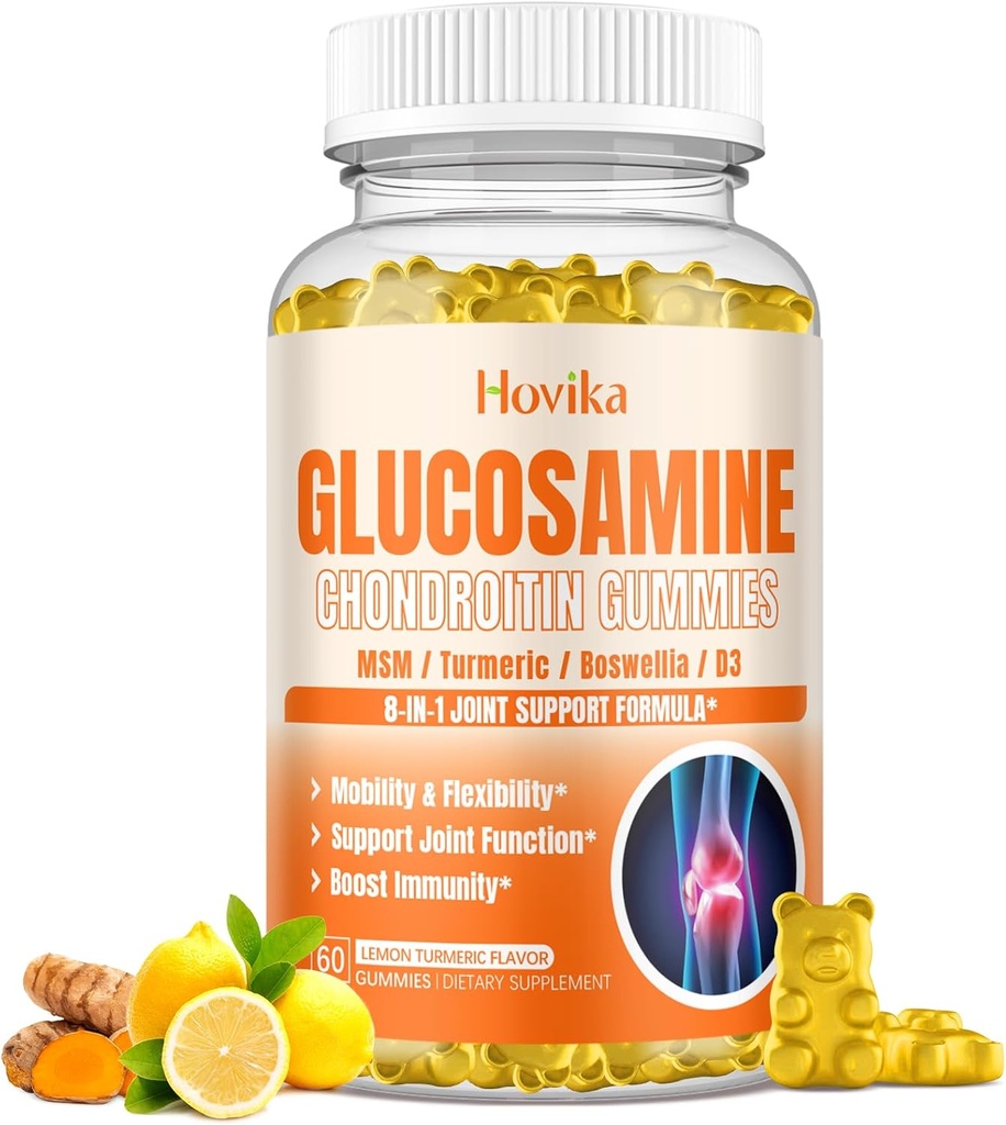 グルコサミンのコンドロイチンMSMのグミー1500mg - タービン、ボスウェリア、ビタミンD3、ヒアルロン酸、抗酸化剤、成人のための免疫サポート、男性&女性ビーガン、60グミ