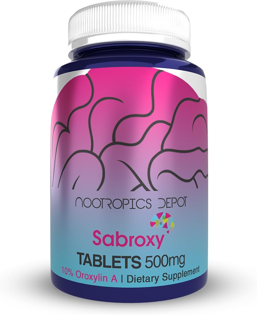 Nootropics Depot Sabroxy® タブレット | 500mg | 60 カウント | 最小10% Oroxylin-A | Oroxylum インデックス | フォーカスとモチベーションを促進するのに役立ちます | 認知機能の促進に役立ちます