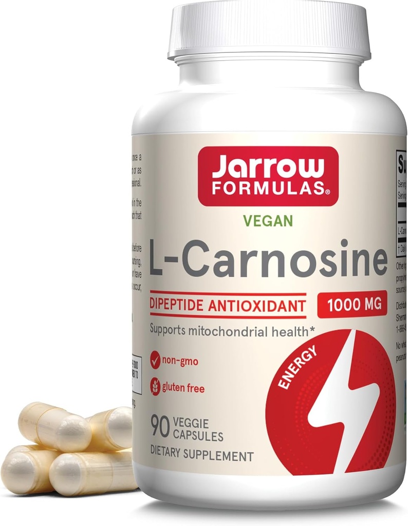 Jarrow Formulas® L-カルノシンジペプチド抗酸化剤1000mg、栄養補助食品、ミトコンドリア健康、90ベジギーカプセル、最大45日の供給のための抗酸化剤サポート