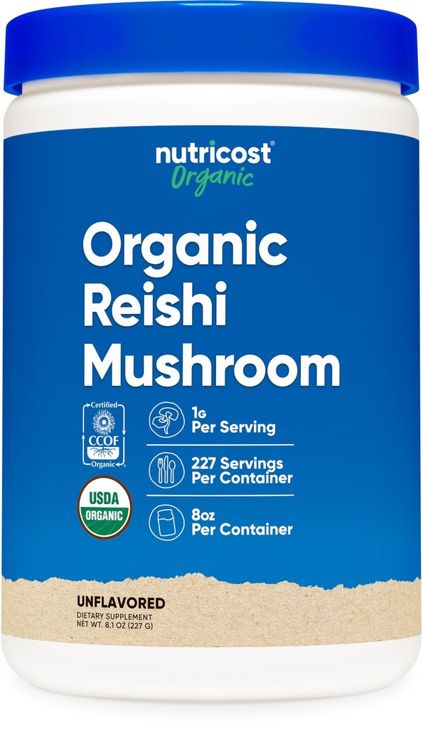 Nutricostオーガニックリシマッシュルームパウダー0.5LB(8oz) - USDA認定100%オーガニック、ベジタリアン、非GMO、グルテンフリー