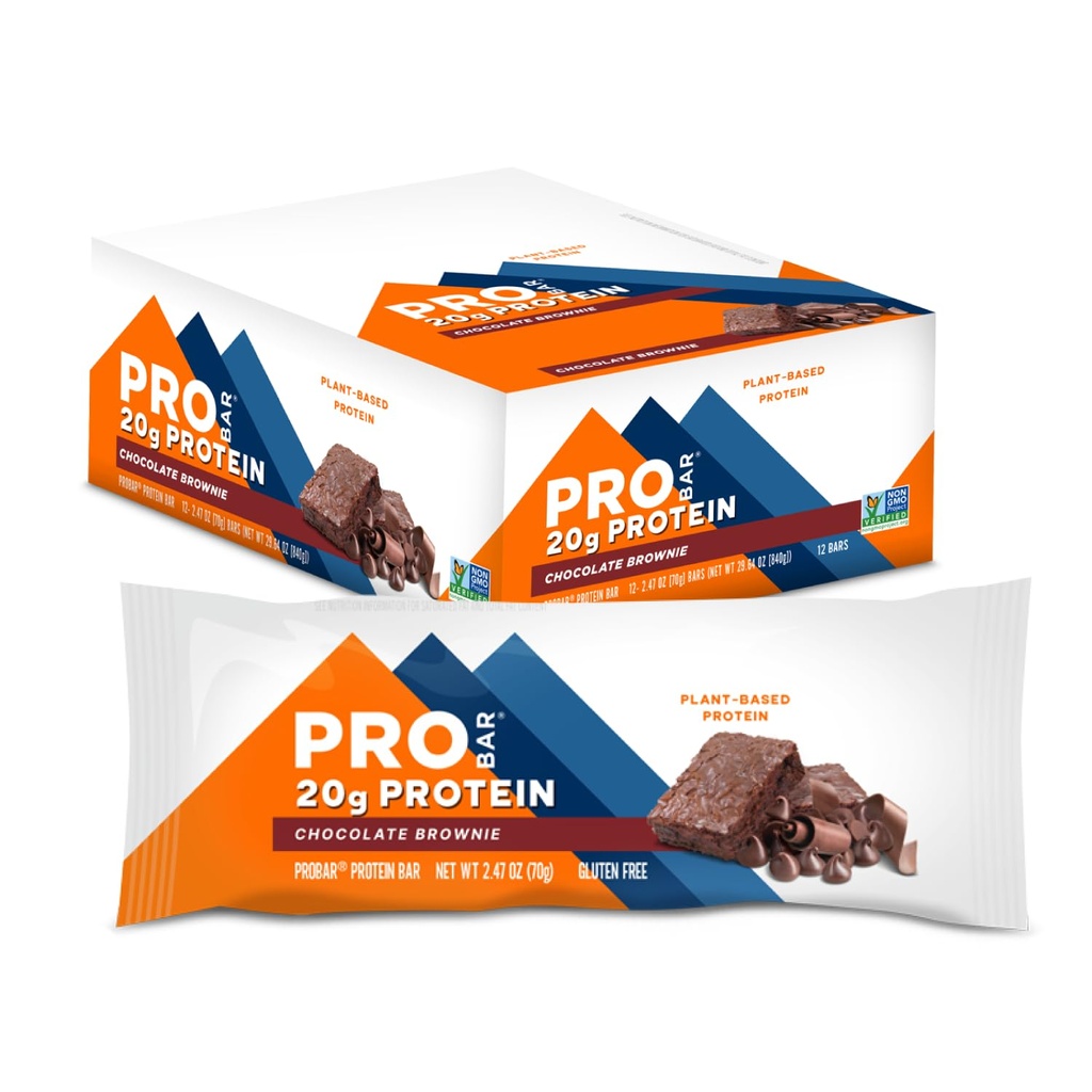 PROBAR - PROTEINバー、チョコレートブラウン、非GMO、グルテンフリー、健康、植物ベースの、食品原料、自然エネルギー(12カウント)