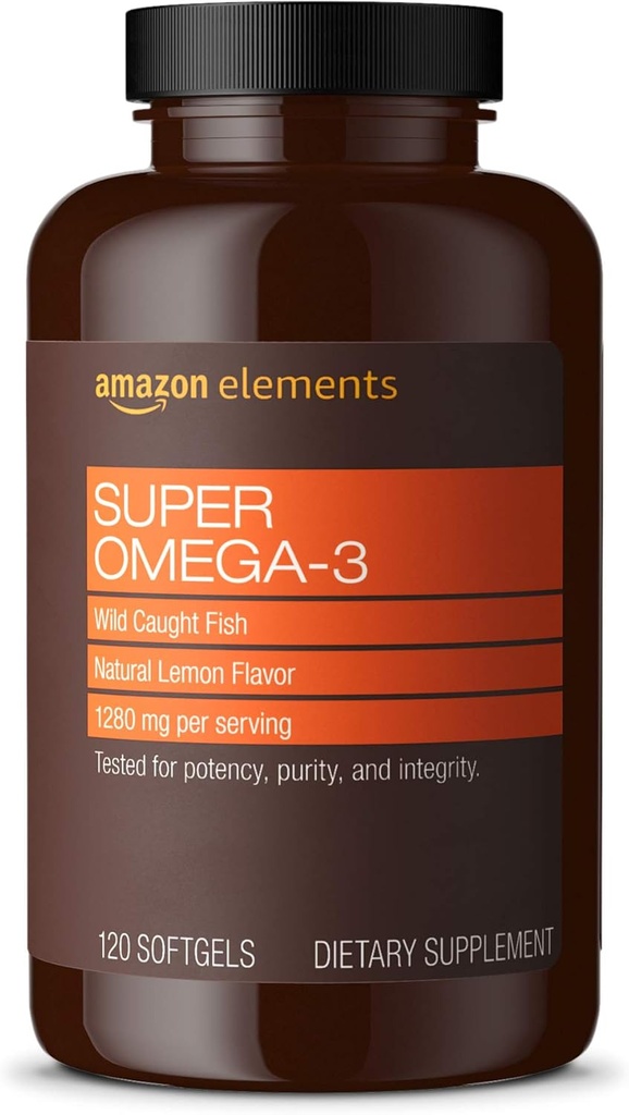 要素スーパーオメガ3、EPA&DHAオメガ3脂肪酸(1280mg/サービング、2Softgels)、ナチュラルレモン風味、120カウント(パッケージは異なる場合があります)