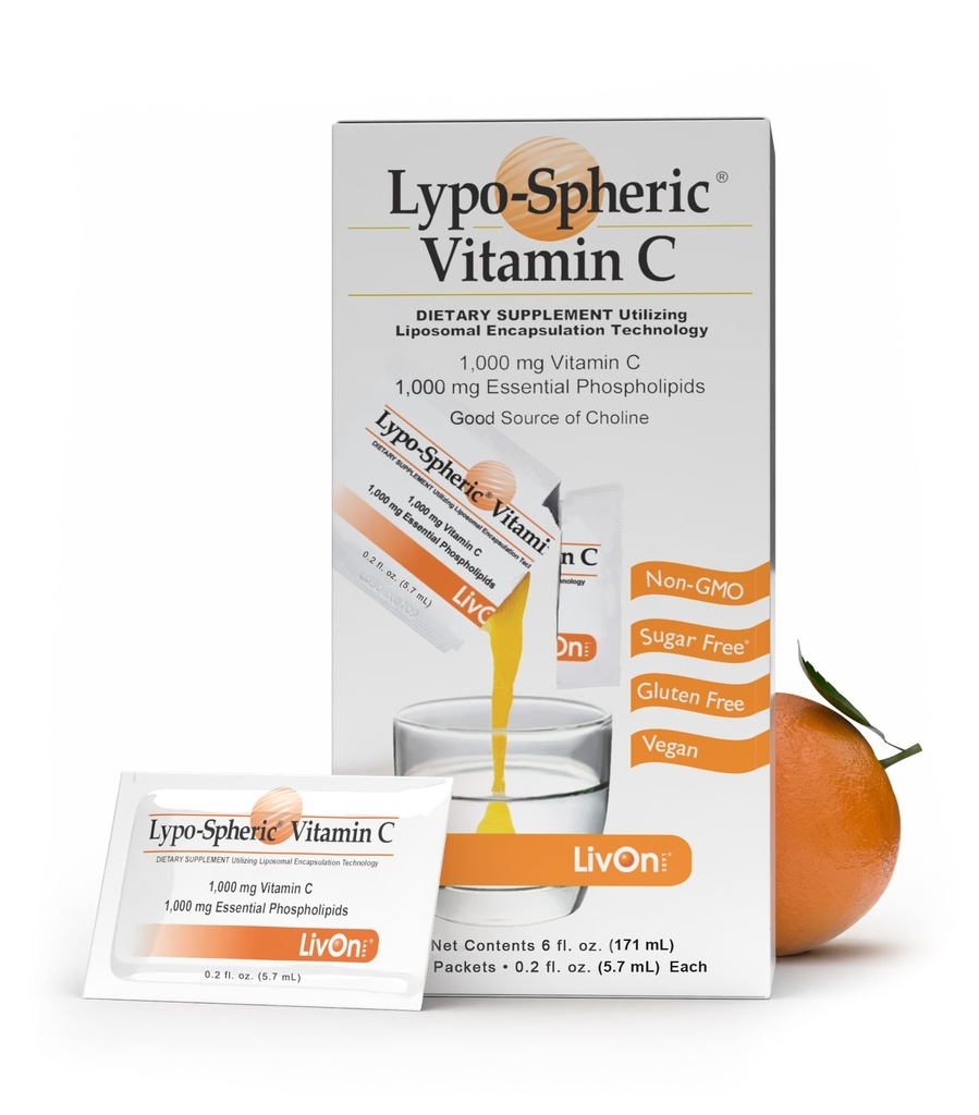 LivOnの実験室のLypo-Spheric LiposomalのビタミンC 1000mg -砂糖無し、免疫サポート、植物は基づかせていました-Swallow、吸収可能-非GMOのグルテンフリー(0.2のflozの個人30のパケット)に容易