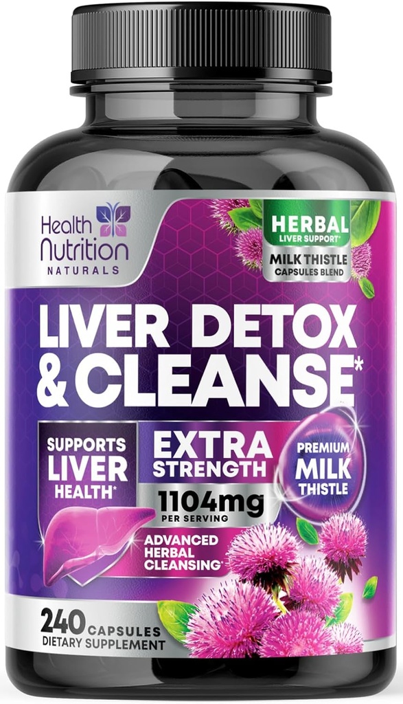 Gentle Liver Cleanse Detox & Repair Formula - Silymarin Milk Thistle、Dandelion Root、Artichoke Extract、Turmeric、Coteline、およびビートルート - 240 Veggie Capsules
