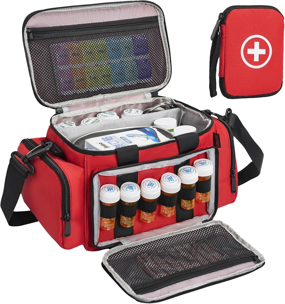 Medicine Storage Bag, Pill Bottle Organizer with Portable Small Pouch, Medication Bottle Organizer Empty with Shoulder Strap for Home Storage and Travel