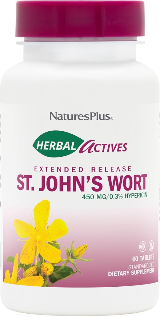 NaturesPlusハーブアクティブセントジョンズワート拡張リリース - 60錠、2のパック - 健康的な気分とポジティブOutlookをサポート - ベジタリアン、グルテンフリー - 120 Totalサービング