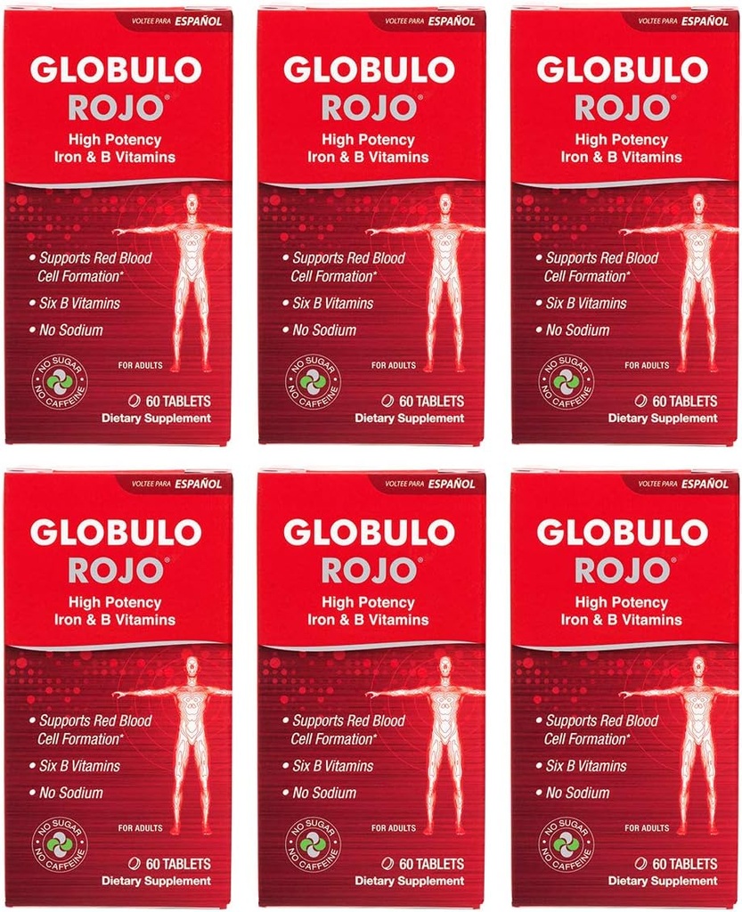 Globulo Rojoの鉄の補足-高い効力の鉄及びBのビタミン、60のタブレット- 6のパックが付いている食事療法の補足の丸薬
