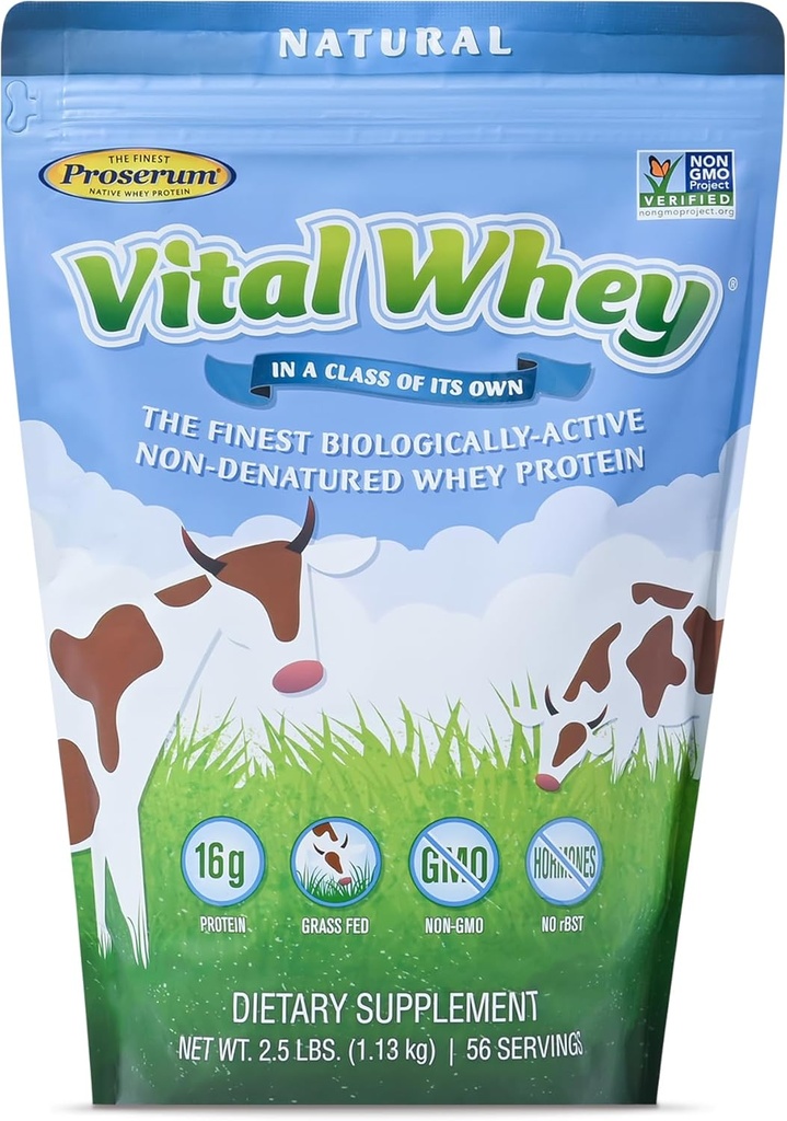 Grass-Fed Whey Protein Powder for Immune Vitality, Natural Flavor 2.5lbs (56 Servings), 15g Protein Per Serve, Vital Whey, Clean Holistic, Wellness Nutrition