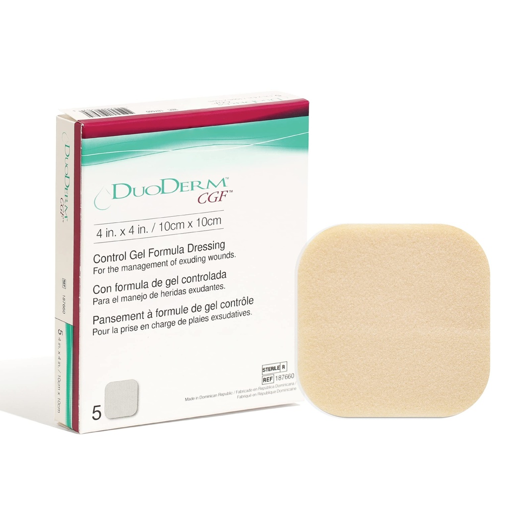Convatec DuoDERMの制御ゲルの方式4"x4」Partialおよび完全な厚さの傷、医学等級、乳液なし、防水、正方形、ベージュ、5ct箱のためのHydrocolloidの生殖不能の付着力のドレッシング
