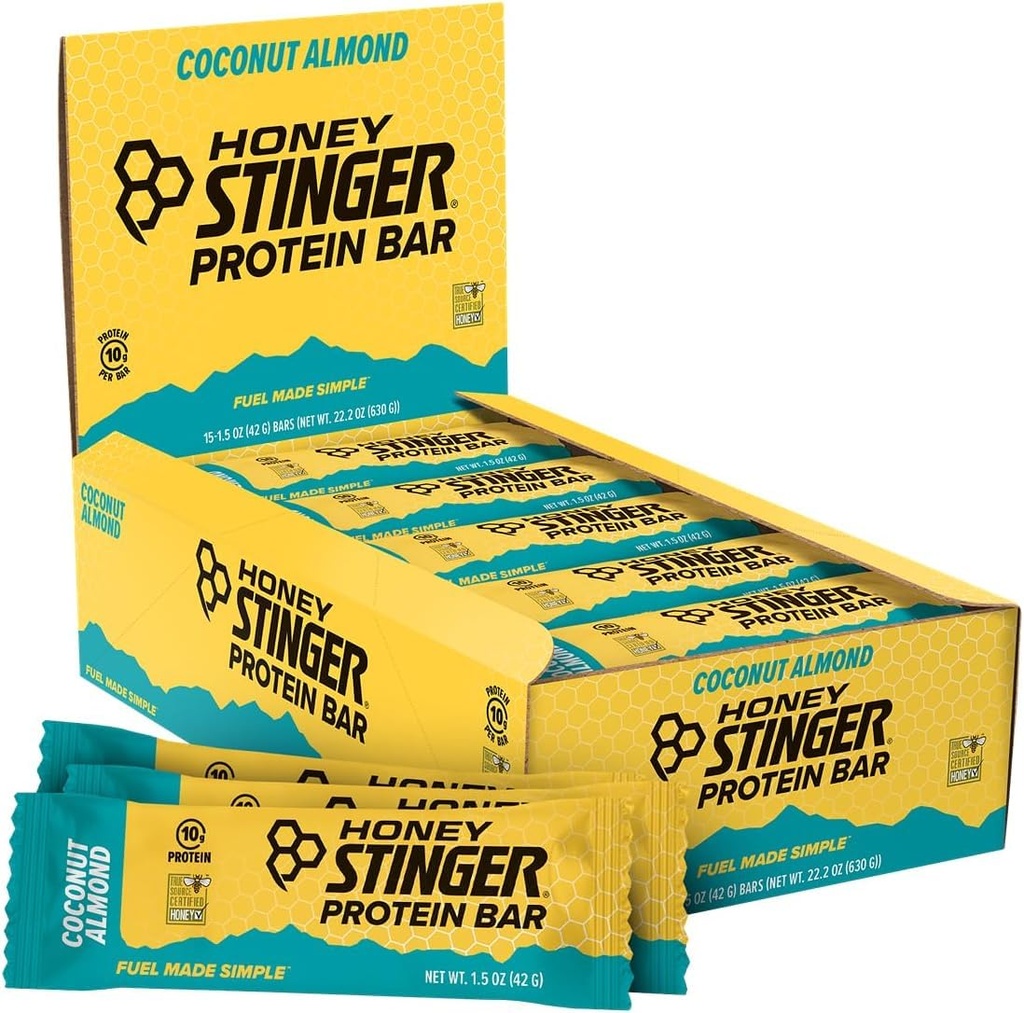 蜂蜜のStinger蛋白質棒、ココナッツ アーモンド、蛋白質は練習、持久力および性能、家及び体育館のためのスポーツの栄養物の軽食、ポストのワークアウト、箱15の食糧を詰めました