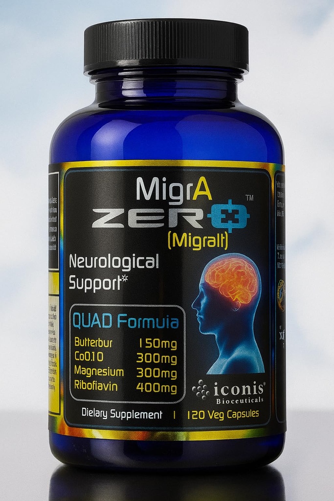 Migraineの救助、PAフリーのバターバー(150mg)、CoQ10 (300mg)、マグネシウムのグリシン(300mg)、高線量のリボフラビン(400mg) - Migraineの緩衝のためのMigrA Zero (120の帽子)の最適投薬