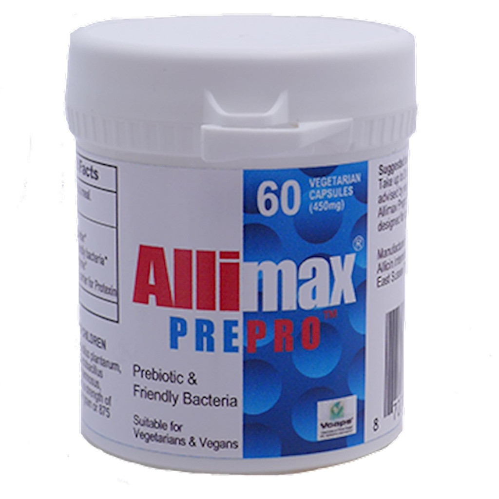 AllIMAXプリプロ - 60キャップ。 安定化アシシンプラスプレバイオティクス、消化酵素。