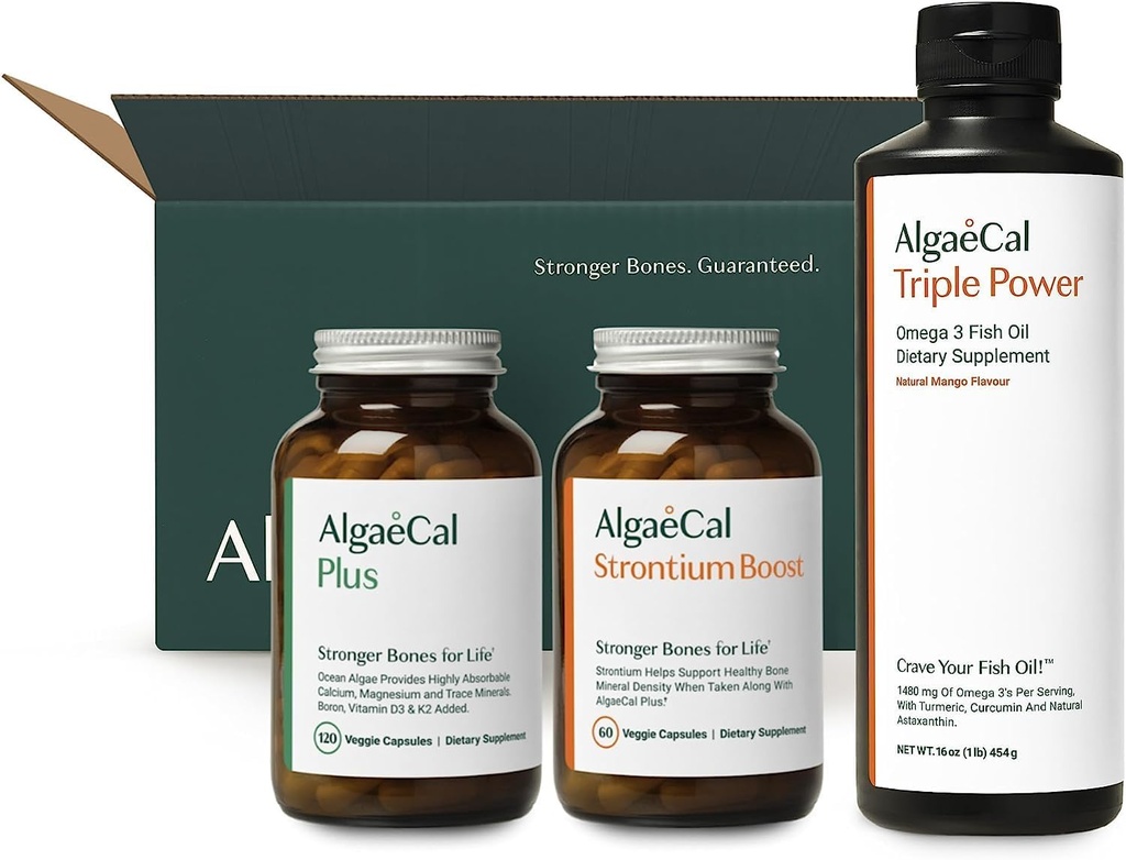 ALGAECALウェルカムキット - 骨のビルダーパック、植物ベースのカルシウムサプリメント&ストロンチウム、骨の健康のための16栄養素+ EPA&DHAオメガ3魚油、支持脳、心臓、皮膚&骨、米国製