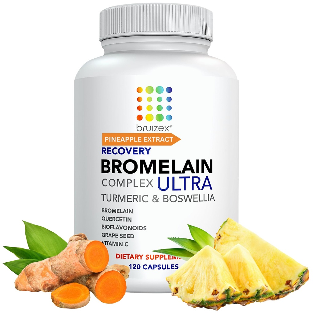 Bruizex Ultra Bromelain および Quercetin の美化の救助の補足、120 のカプセル | 洗練された皮、Trauma の回復および外科の補足 | 含んでいます Bromelain、ケルセチン、ターメリックおよびボスウェリア