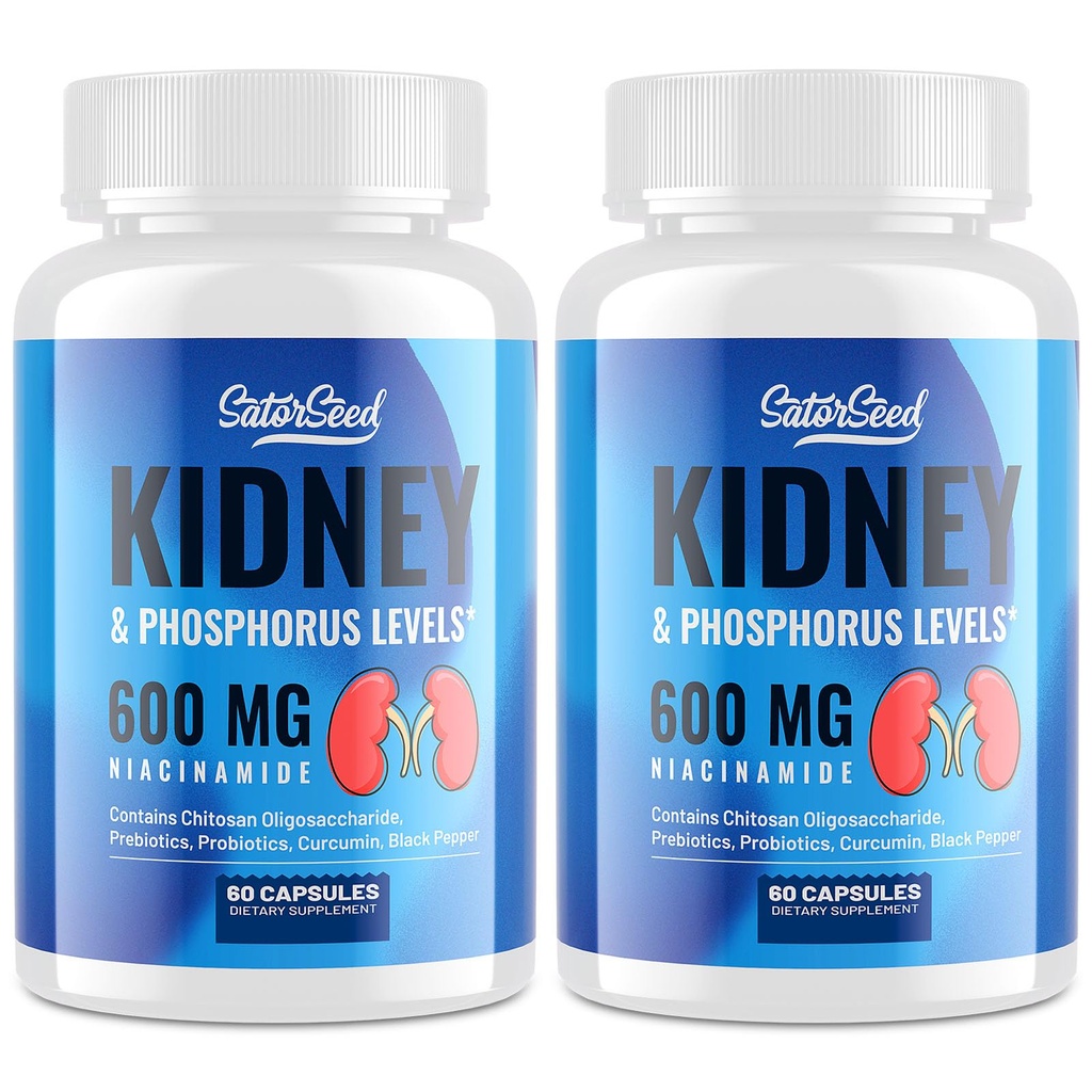 キドニーサポートサプリメント - 600mg Niacinamideとキドニークレンジングデトックス&キトサンオリゴ糖 - リン-Conscious式 - 大人のためのベジタリアンカプセル - 2ボトル