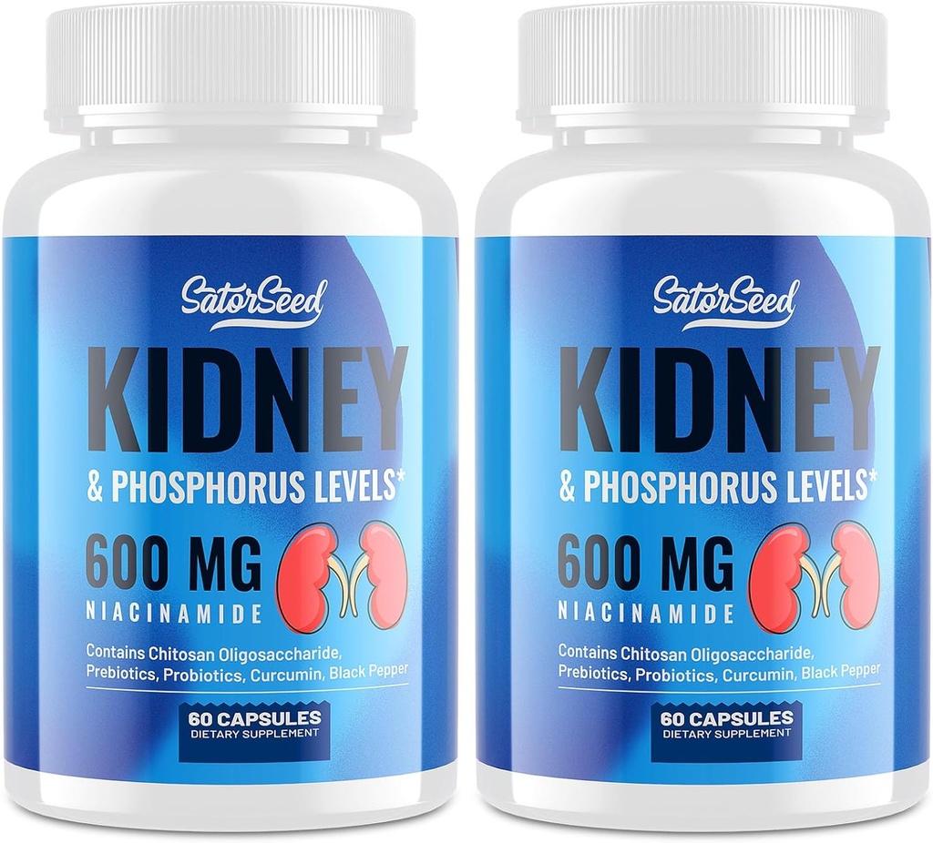 キドニーサポートサプリメント - 600mg Niacinamideとキドニークレンジングデトックス&キトサンオリゴ糖 - リン-Conscious式 - 大人のためのベジタリアンカプセル - 2ボトル