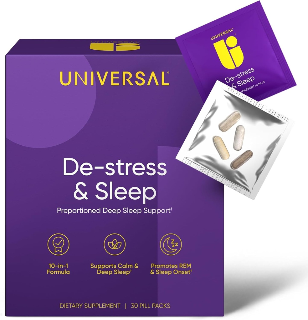 De-Stress & Sleep Supplement - 大人のための10-in-1ナチュラルスリープエイド、マグネシウム、メラトニン、アシュワガンダ、Lテアニン、バレリアンルート、男性と女性のための睡眠ピル、30パック