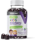 子供のためのViteey Sambucusエルダーベリーグミー - 砂糖無料 - ビタミンC&亜鉛と免疫サポートサプリメント, [3-1免疫ブースター] ビーガン, ゼラチンフリー, グルテンフリー - おいしいChewableベリー風味