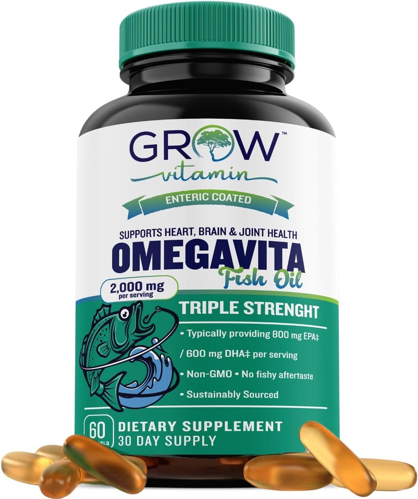 ビタミンOmegaVitaの魚油を育てて下さい:800のmg EPA 600のmg DHAのオメガ3は中心、頭脳及び免疫サポート、吸収性の三重の強さの魚油の補足のための補います - サービングごとの2000のmg、30の日の供給