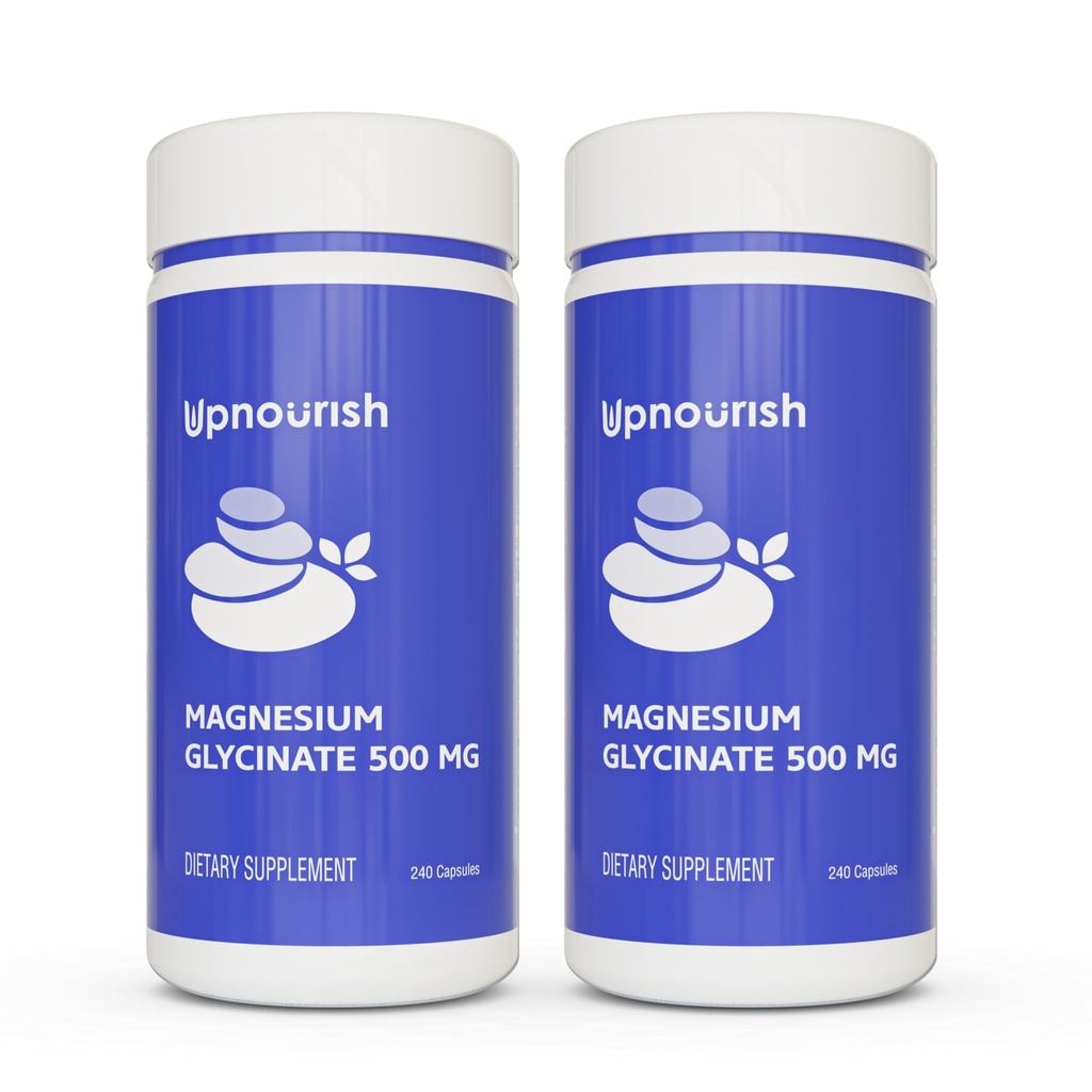 UpNourish ChelatedのマグネシウムのGlycinate 500mgのカプセル-高い吸収のためのマグネシウムのChelate - Calm、足のけいれん、筋肉弛緩480のカプセルのための純粋なマグネシウムの補足