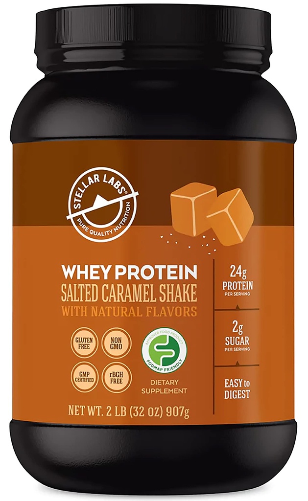 ステララボ BCAAの&Whey IsolateによるWhey Protein Powder | 認定低FODMAP、非GMO、グルテンフリー、大豆フリー、低炭水化物、ケト、ステビア付き | 天然リーンポストワークアウトシェイク | ソルトキャラメル