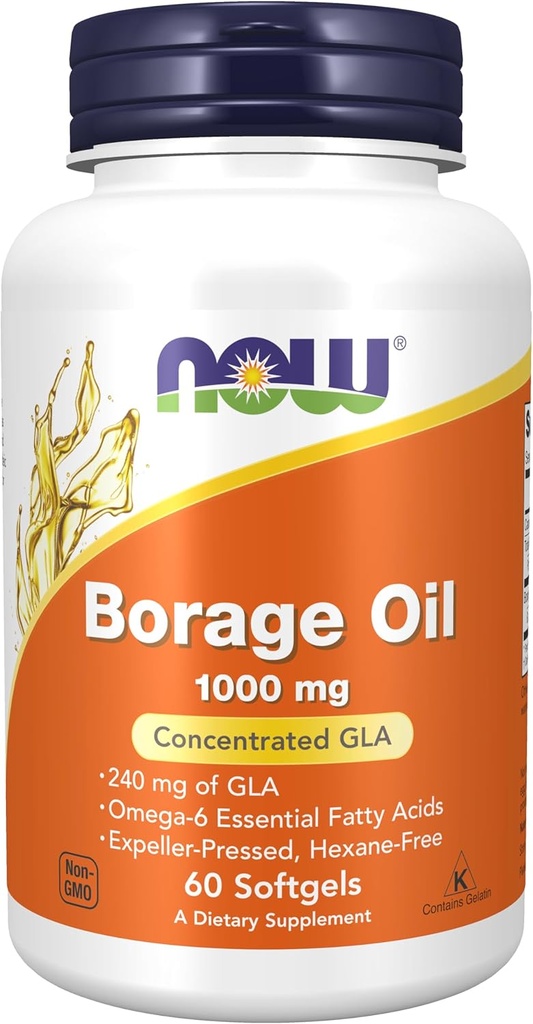 NOW Foods Supplements, Borage Oil 1000 mg with 240mg of GLA (Gamma Linolenic Acid), 60 Softgels