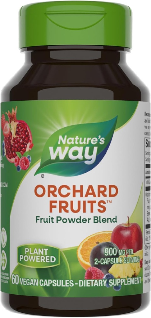 Nature's Way Orchardのフルーツ、フルーツの粉のブレンドは、2カプセルのサービングごとの12の別のフルーツ、900mg、60のカプセル(包装の5月Vary)を含んでいます