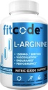 fitcode Pure Extra Strength L-Arginine HCl 1500mg, Nitric Oxide Supplement for Vascularity, Pumps, Endurance, Performance, Muscle Growth, Energy, Powerful N.O. Muscle Pump Capsules (50 Servings)