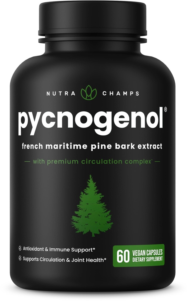 NutraChamps の Pycnogenol のフレンチ・タイムのパインの樹皮のエキス、優れた循環の複合体、血の流れ、ニトリの酸化物の生産、優秀な吸収、黒いペッパーのエキス、60 のカプセルが付いている結果