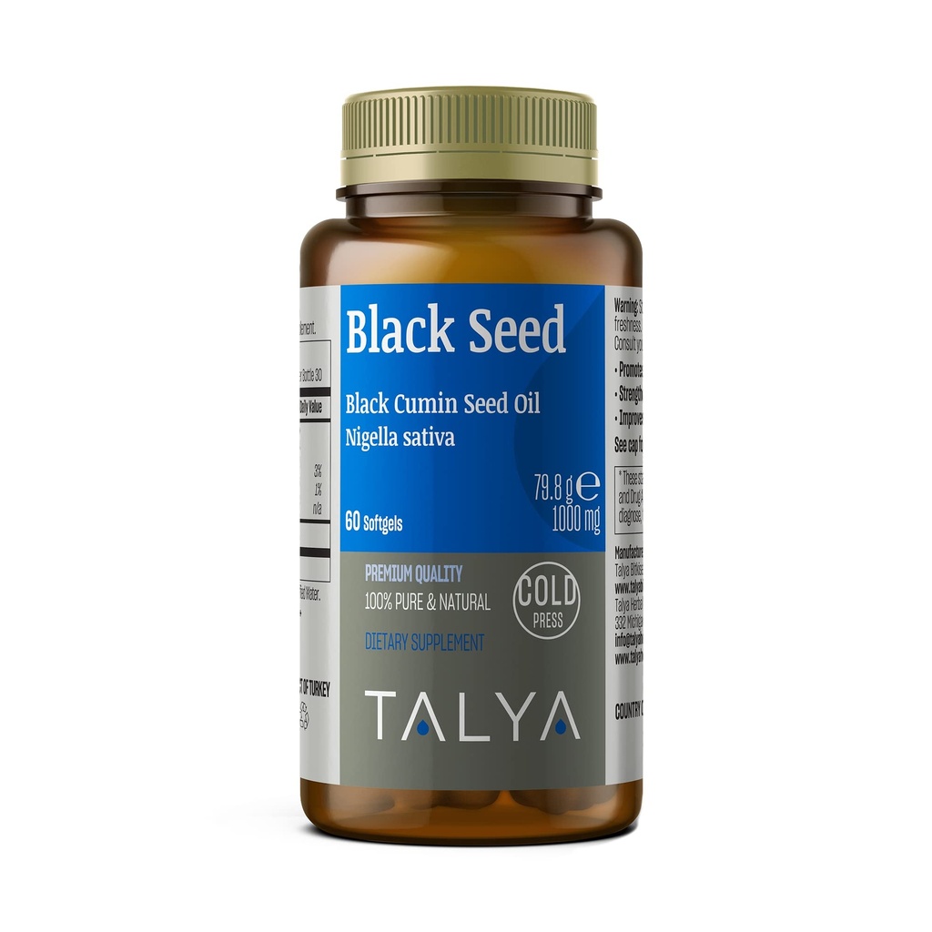 TALYAのハイ・ティモキノンが付いている黒い種のオイルのSoftgel - 免疫サポート - 消化器の健康 - 脳機能 - 共同移動性 - 非GMOのトルコの黒のCumin Nigella Sativaの種から冷間プレス