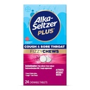 Alka-seltzer Plus Cough & Sore Throat Fizzy Chews, No Water Needed, On the Go Sore Throat Edward for 大人, Raspberry Flavor, 24 カウント