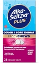 Alka-seltzer Plus Cough & Sore Throat Fizzy Chews, No Water Needed, On the Go Sore Throat Edward for 大人, Raspberry Flavor, 24 カウント